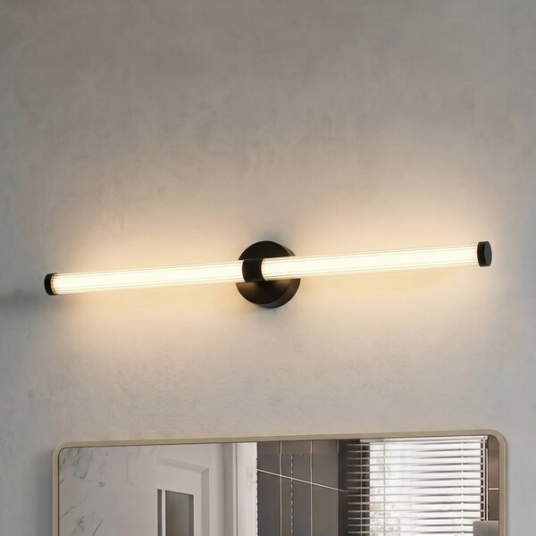 Lucande LED стенна лампа Melisa, черна, 90 cm, CCT, IP44, Черен, Баня, Стъкло, Модерен