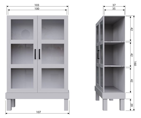 Светлосива витрина от борова дървесина 107x160 cm Bonk - Basiclabel