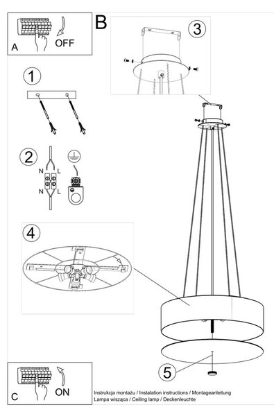 Бяло висящо осветително тяло с текстилен абажур ø 50 cm Herra – Nice Lamps