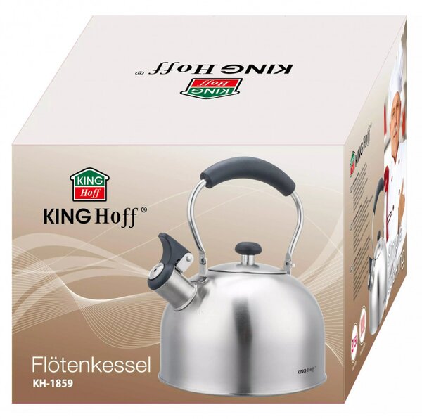 Свирещ чайник Kinghoff KH 1859, 2.5 л, Индукция, Дървена дръжка, Инокс