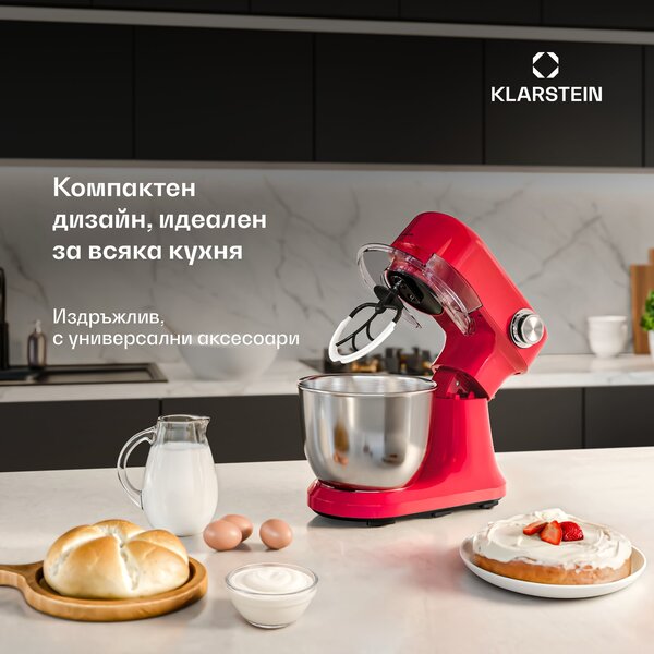 Klarstein Хранителен робот Bella Evo | планетарна система за смесване | 3 приставки за смесване | 1500 W | 5 л