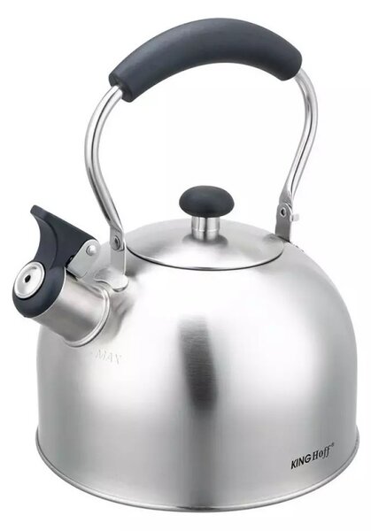 Свирещ чайник Kinghoff KH 1859, 2.5 л, Индукция, Дървена дръжка, Инокс