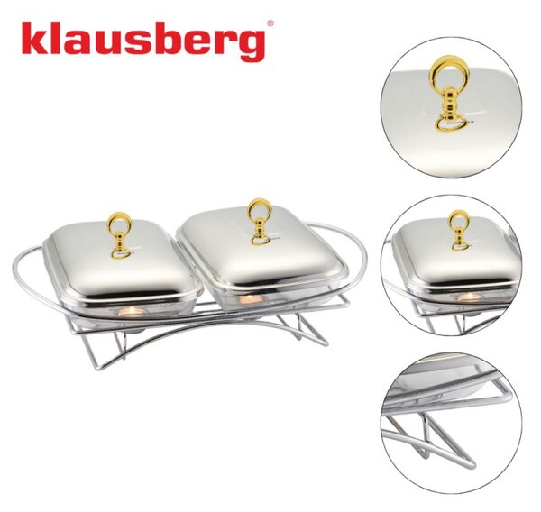Съд за топло сервиране Klausberg KB 7922, 2х1.5 л, Термоустойчиво стъкло, Инокс/златист