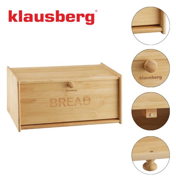 Кутия за хляб Klausberg KB 7933, 39.5 см, Бамбук, Кафяв