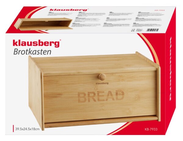 Кутия за хляб Klausberg KB 7933, 39.5 см, Бамбук, Кафяв