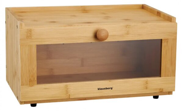 Кутия за хляб Klausberg KB 7923, 35.5 см, Акрилно прозорче, Бамбук, Кафяв