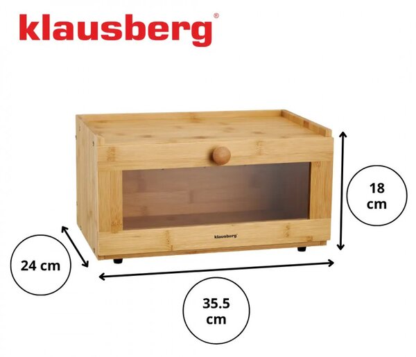 Кутия за хляб Klausberg KB 7923, 35.5 см, Акрилно прозорче, Бамбук, Кафяв