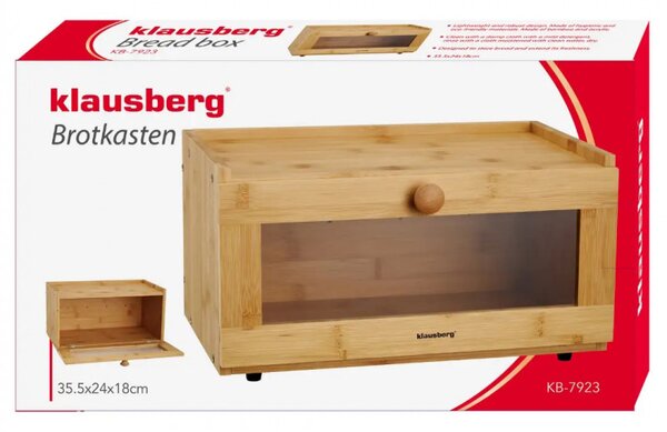 Кутия за хляб Klausberg KB 7923, 35.5 см, Акрилно прозорче, Бамбук, Кафяв