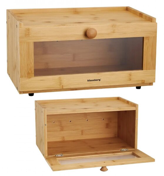 Кутия за хляб Klausberg KB 7923, 35.5 см, Акрилно прозорче, Бамбук, Кафяв