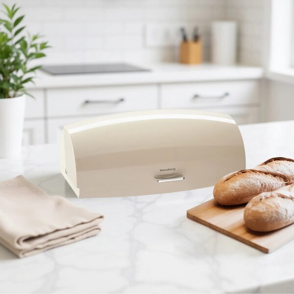 Кутия за хляб Klausberg KB 7932, 45 см, Ергономична дръжка, Метална, Бежов