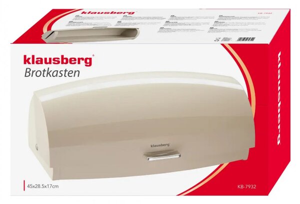 Кутия за хляб Klausberg KB 7932, 45 см, Ергономична дръжка, Метална, Бежов