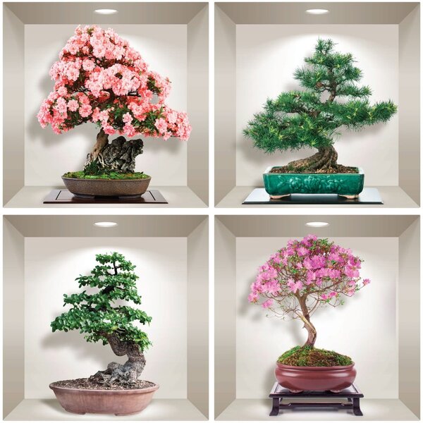 Комплект от 4 3D стикера за стена Bonsai of Seasons - Ambiance