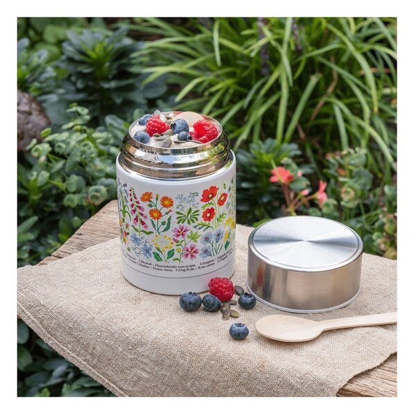 Детски термос за храна в кремав и сребрист цвят 450 ml Wild Flowers – Rex London