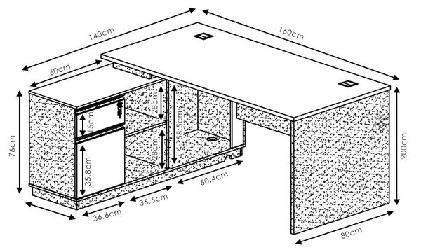 Ъглово бюро с дясна част Оскар орех - антрацит 160x140x76см