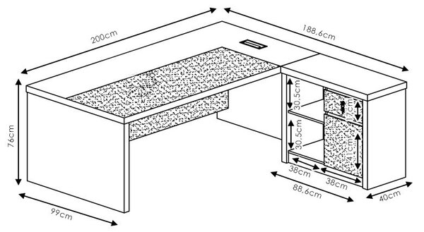 Ъглово бюро с обратим монтаж Оскар орех - въглища 200x188,6x76см