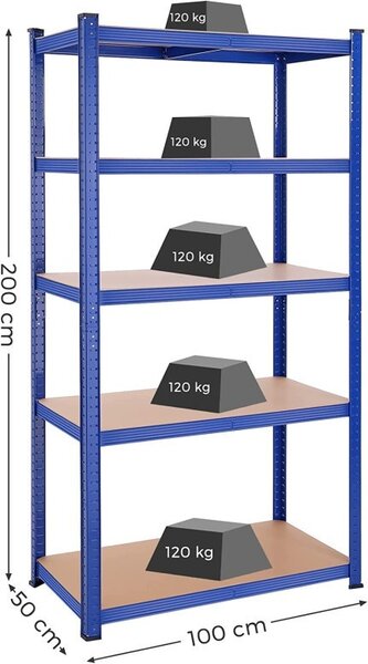 Стелаж Songmics, 5 рафта, 50 x 100 x 200 cm, син, GLR050E01