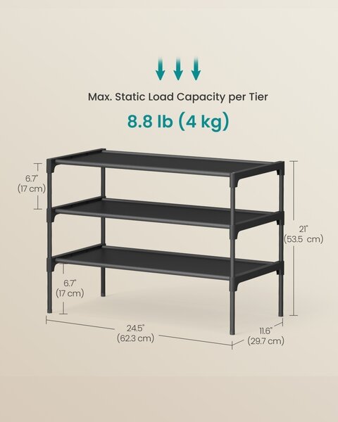 Модулен шкаф за обувки, Songmics, черен, 62.3x29.7x21 см