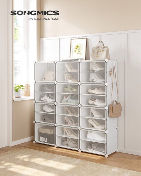 Модулен шкаф за обувки, Songmics, бял, 124.4x31.2x124.6 см