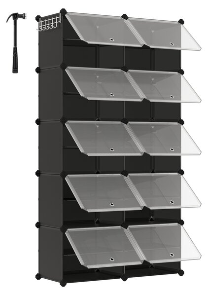 Модулен шкаф за обувки, Songmics, черен, 82x32x152 см