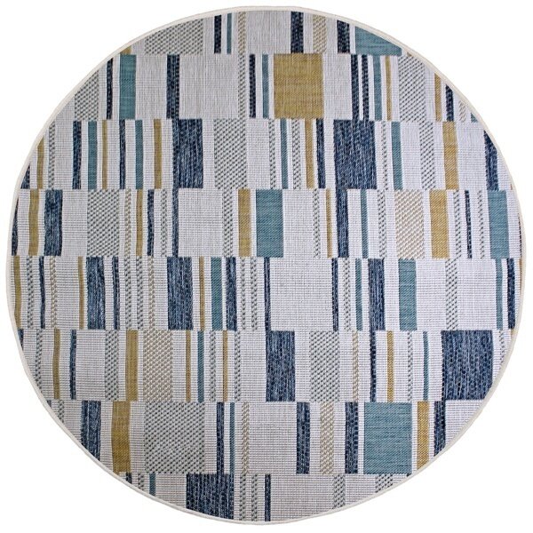 Кръгъл килим Rosco Geo Geo Outdoor Blue 160x160 cm, Flair Rugs
