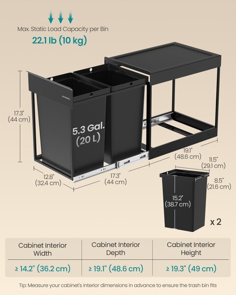 Songmics Black 48,6x32,7x44,0 cm