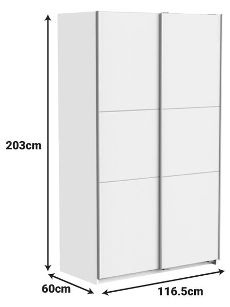Гардероб с 2 плъзгащи врати, Kawen, бял, 116.5x60x203 см