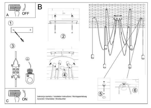 Черно висящо осветително тяло 300x300 cm Spider - Nice Lamps