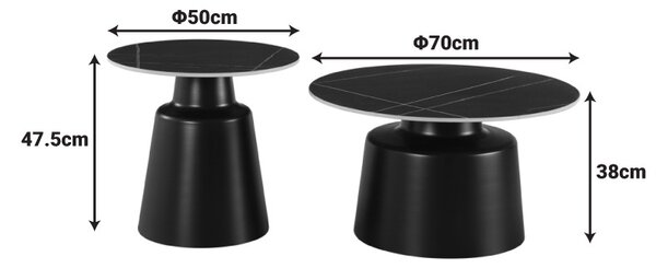 Комплект от 2 холни масички, Dualis, черен, 70x70x48.5 см