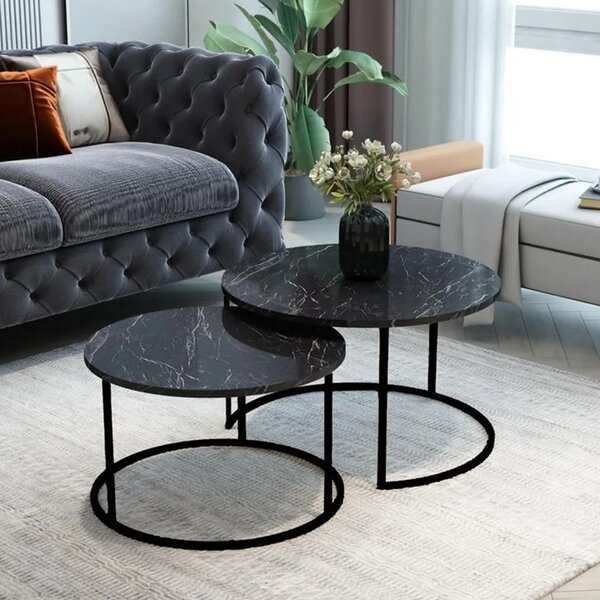 Комплект от 2 холни масички, Solme, тъмносив, 75x75x45 см