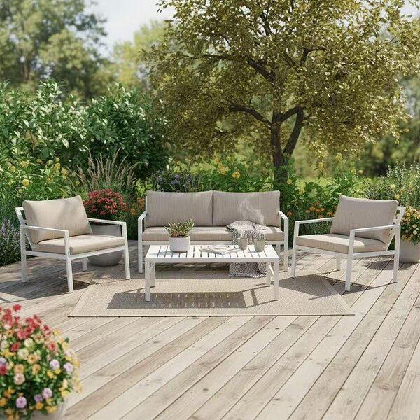 Градински комплект от 4 части, Gardenly, бял, 141x68.5x72 см