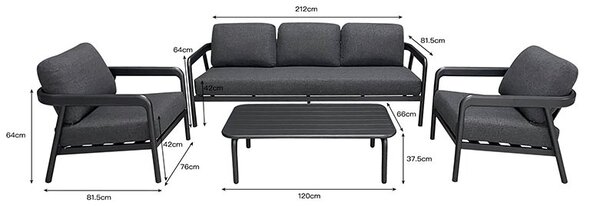 Градински комплект от 4 части, Marlena, тъмносив, 212x81.5x64 см
