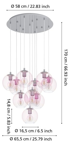 Eglo 901922 - Полилей на кабел ARISCANI 10xE27/60W/230V лъскав хром/прозрачен