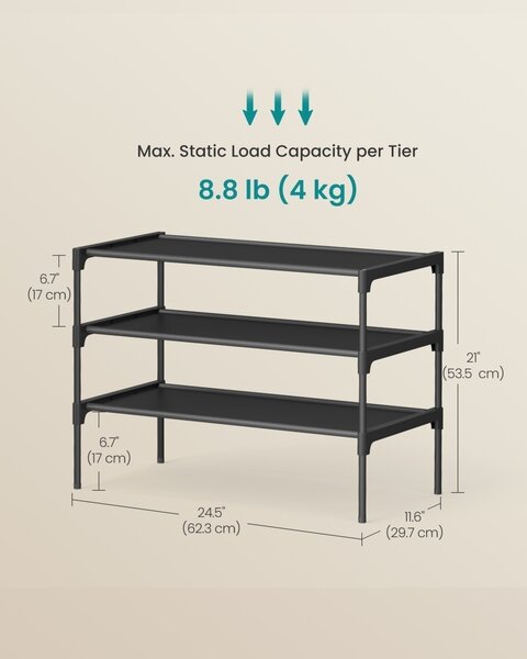 Модулен шкаф за обувки, Songmics, черен, 62.3x29.7x21 см