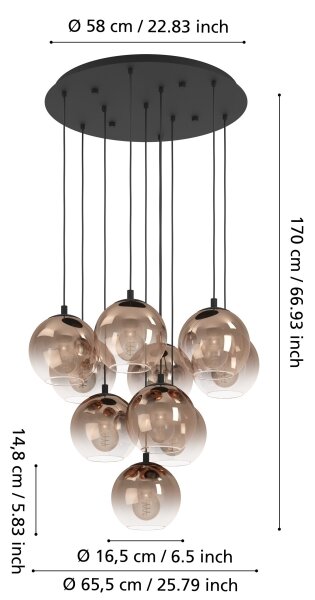 Eglo 901926 - Полилей на кабел ARISCANI 10xE27/60W/230V черен/бежов/димчат