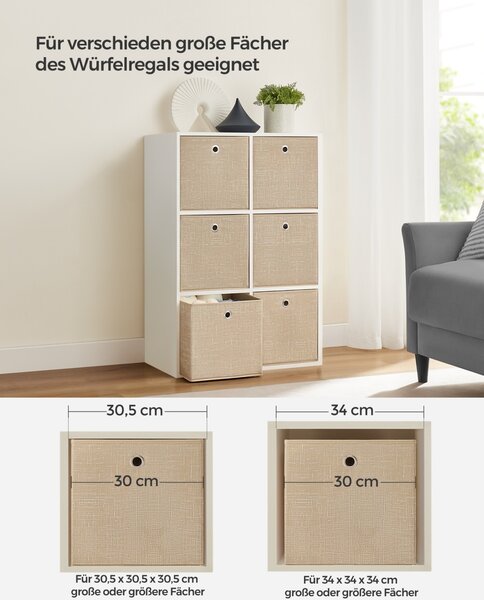 Комплект от 6 кутии за съхранение, Caja, бежов, 30x30x30 см