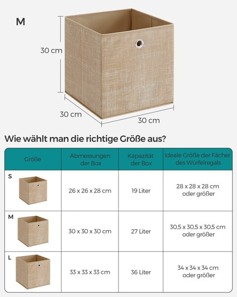 Комплект от 6 кутии за съхранение, Caja, бежов, 30x30x30 см