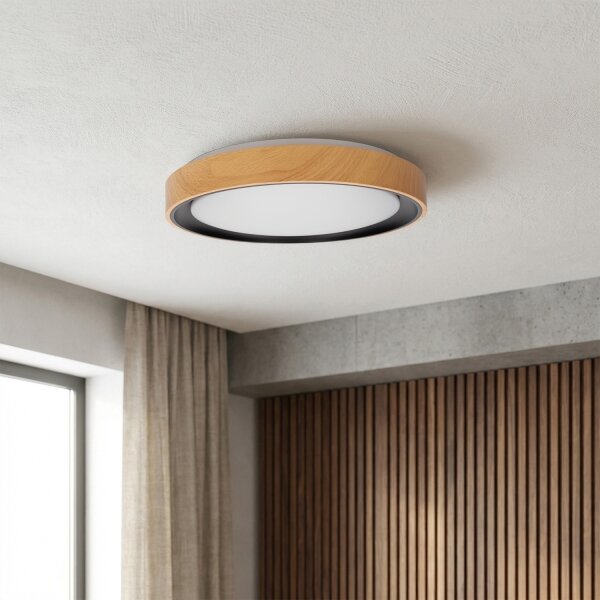 Brilagi - Димируема LED таванна лампа FLOCO LED/48W/230V Ø 40 см дърво/черно + дистанционно управление