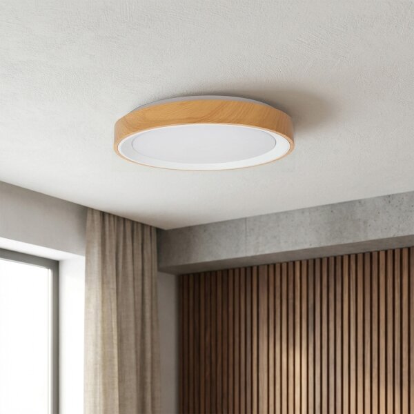 Brilagi - Димируема LED таванна лампа FLOCO LED/48W/230V Ø 40 см дърво/бяло + дистанционно управление