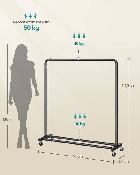 Регулируем стелаж за дрехи с колелца Songmics Black 38x110x141,5 cm