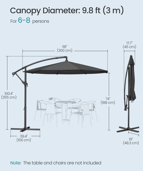 Градински чадър Songmics Grey 300x300x245 cm