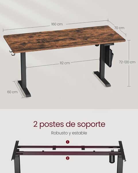 Регулируемо бюро Vasagle Brown 160x70x120 cm