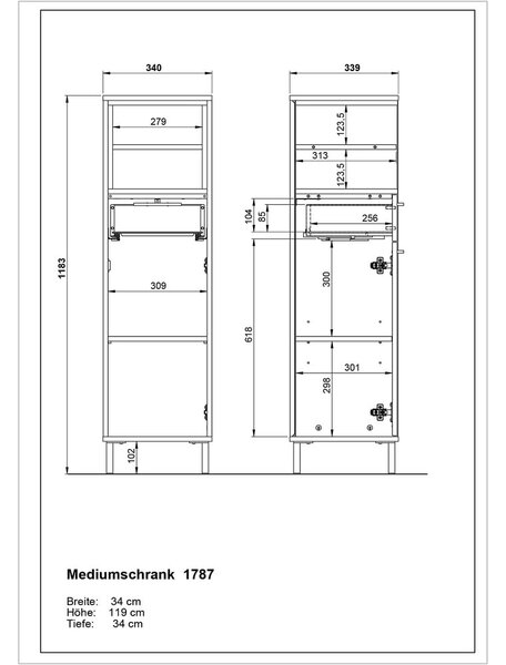 Бял висок шкаф за баня в дъбов декор 34x118 cm Loria - Germania