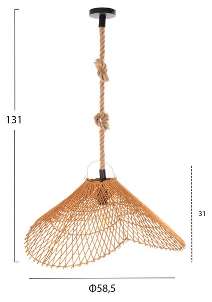 Таванна лампа КГ11925.01 въже и естествен ратан Φ58.5X131Hcm