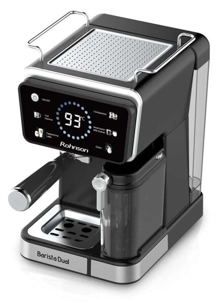 Кафемашина еспресо Rohnson R-98082, 1350W, 20 bar, 1.5л обем на резервоара за вода, 0.5л обем на резервоара за мляко, черна