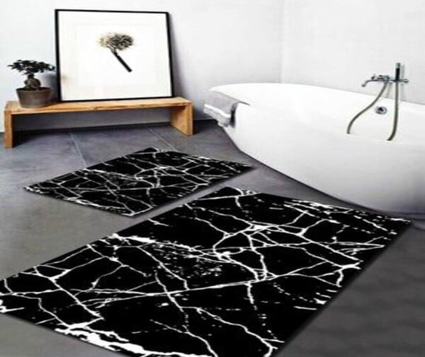 Бели/черни килими за баня в комплект 2 бр. 60x100 cm Cracks – Mila Home