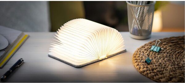 Сива LED настолна лампа с текстилен абажур (височина 2,5 cm) Booklight – Gingko