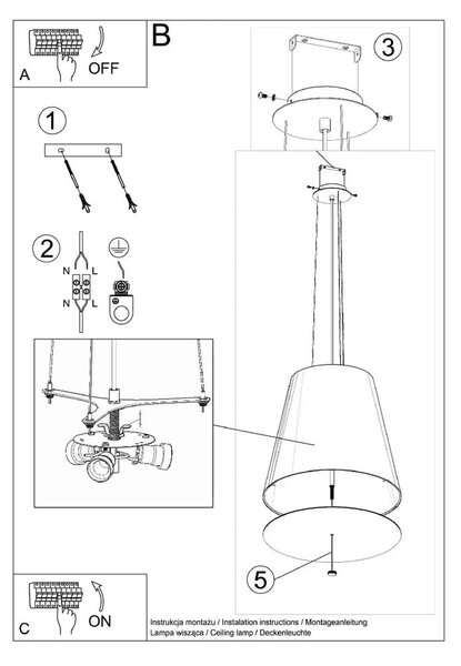 Бяла висяща лампа със стъклен абажур ø 50 cm Tresco - Nice Lamps