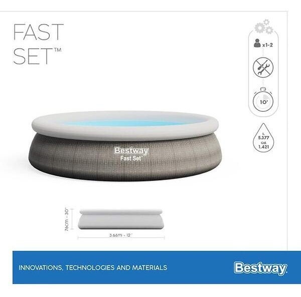 Басейн с надуваем ринг, сив ратан, Bestway Fast Set