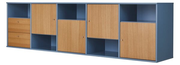 Нисък висящ скрин с дъбов декор в синьо-естествен цвят 220x61 cm Mistral - Hammel Furniture