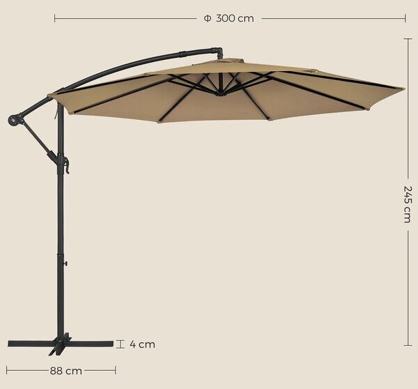 SONGMICS чадър 300 см със стойка UV защита до UPF 50+ - Таупе